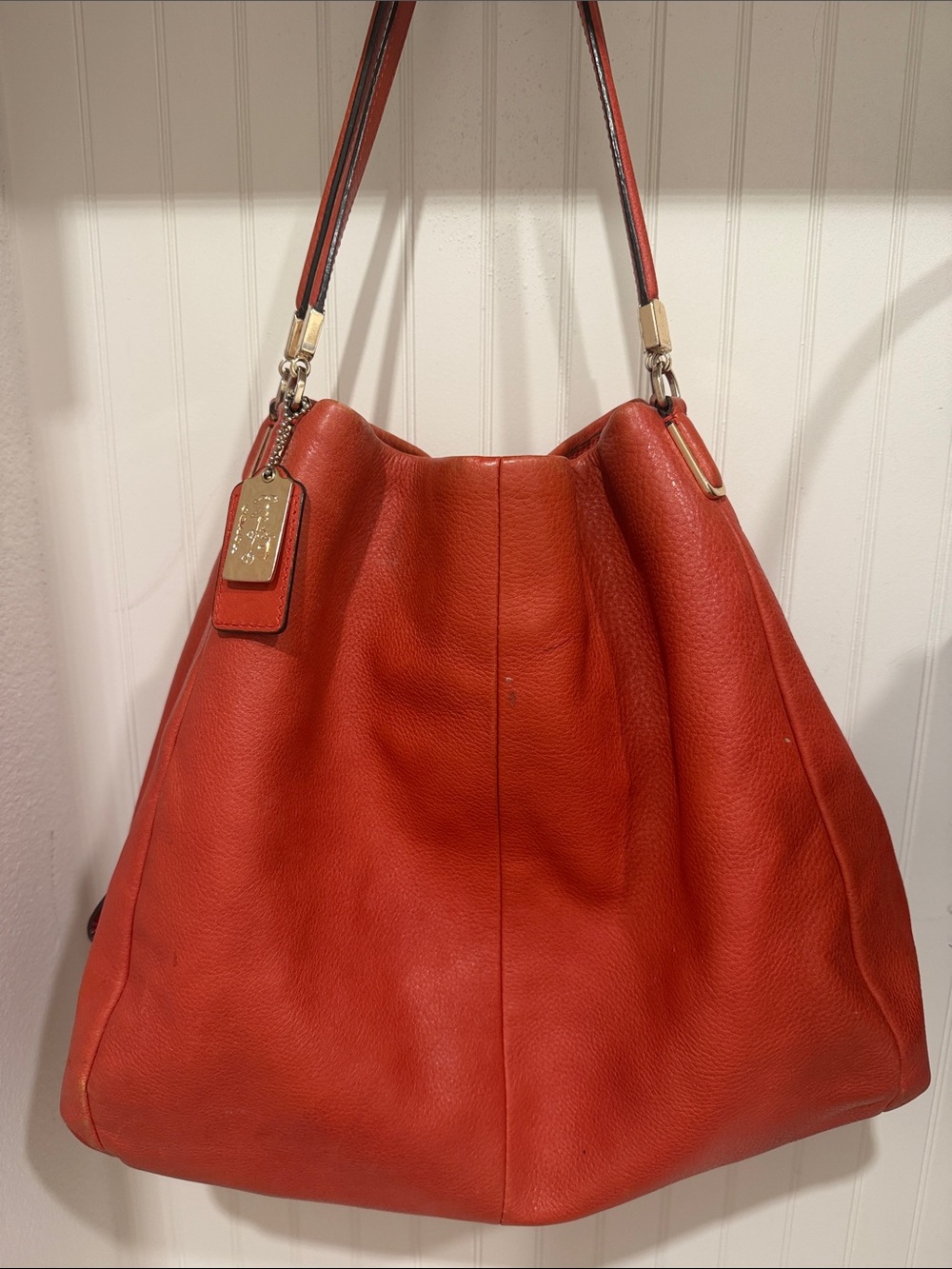 Coach Red Leather Hobo Shoulder Bag with Gold Hardware